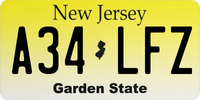 NJ license plate A34LFZ