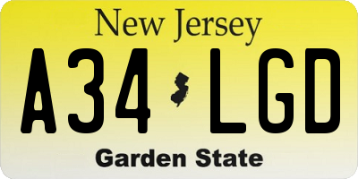 NJ license plate A34LGD