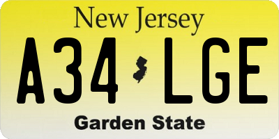 NJ license plate A34LGE