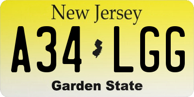 NJ license plate A34LGG