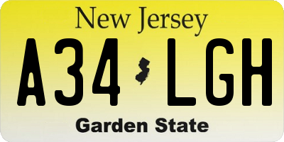 NJ license plate A34LGH