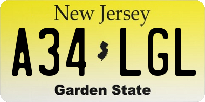 NJ license plate A34LGL