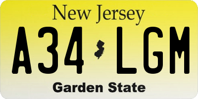 NJ license plate A34LGM
