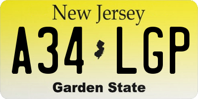 NJ license plate A34LGP