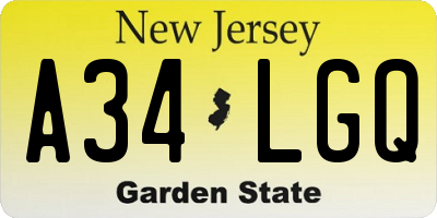 NJ license plate A34LGQ