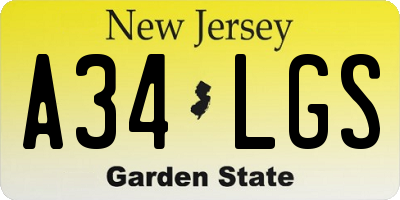 NJ license plate A34LGS