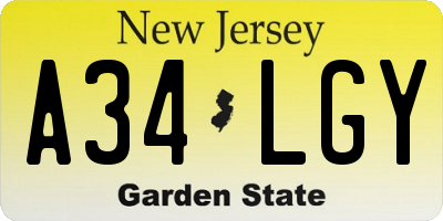 NJ license plate A34LGY