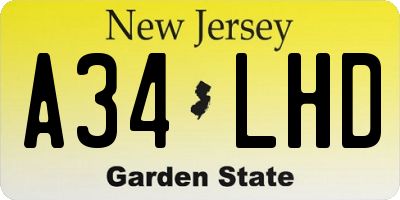 NJ license plate A34LHD