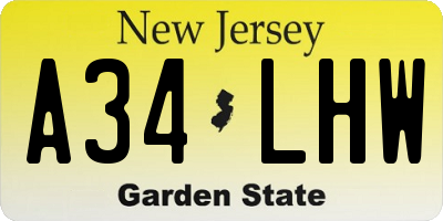 NJ license plate A34LHW