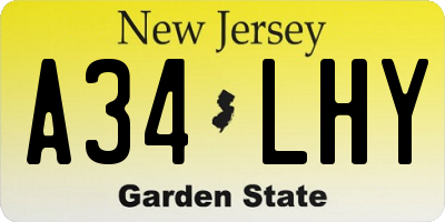 NJ license plate A34LHY