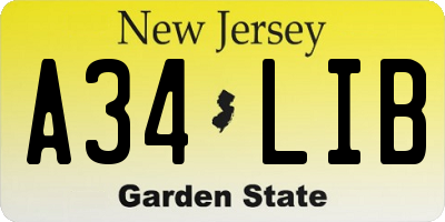 NJ license plate A34LIB