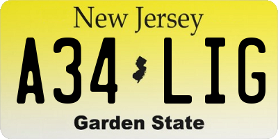 NJ license plate A34LIG
