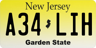 NJ license plate A34LIH