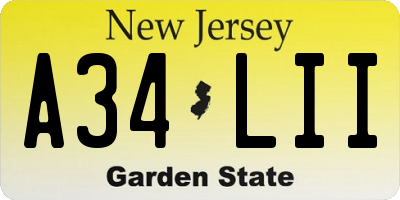 NJ license plate A34LII