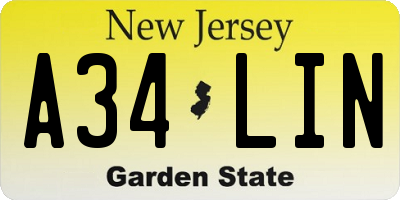 NJ license plate A34LIN