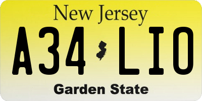 NJ license plate A34LIO
