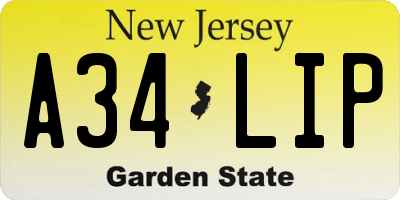 NJ license plate A34LIP