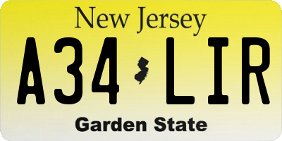 NJ license plate A34LIR