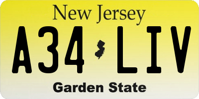 NJ license plate A34LIV