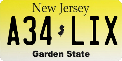 NJ license plate A34LIX