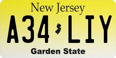 NJ license plate A34LIY