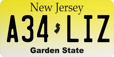 NJ license plate A34LIZ