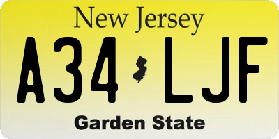 NJ license plate A34LJF