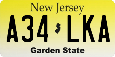 NJ license plate A34LKA