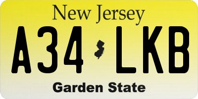 NJ license plate A34LKB