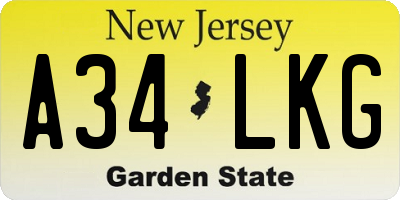 NJ license plate A34LKG
