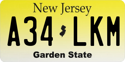 NJ license plate A34LKM