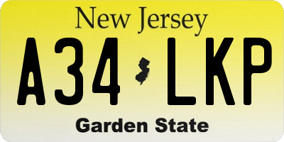 NJ license plate A34LKP
