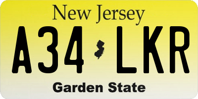 NJ license plate A34LKR