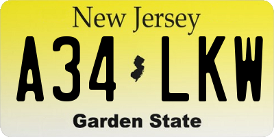 NJ license plate A34LKW