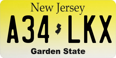 NJ license plate A34LKX