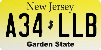 NJ license plate A34LLB