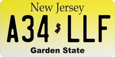 NJ license plate A34LLF