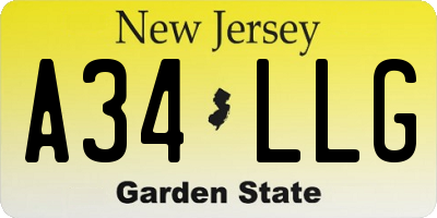 NJ license plate A34LLG