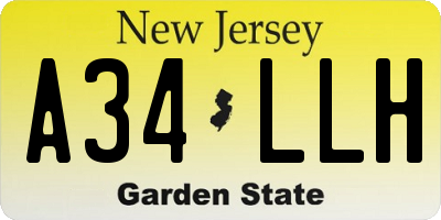 NJ license plate A34LLH
