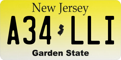 NJ license plate A34LLI