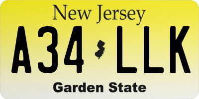NJ license plate A34LLK