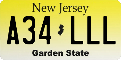 NJ license plate A34LLL