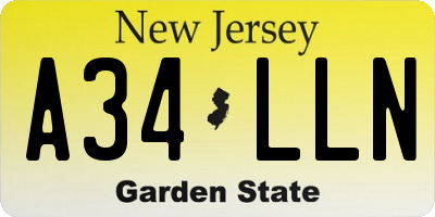 NJ license plate A34LLN