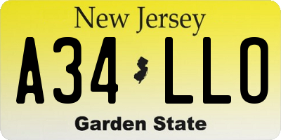 NJ license plate A34LLO