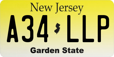 NJ license plate A34LLP