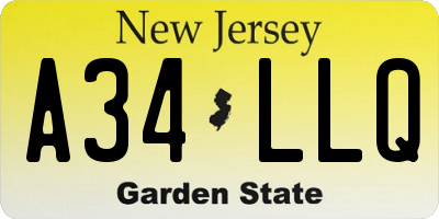 NJ license plate A34LLQ