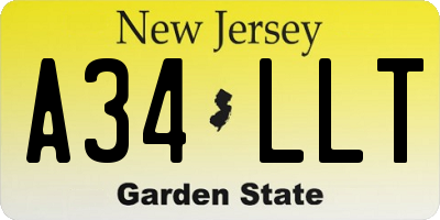 NJ license plate A34LLT