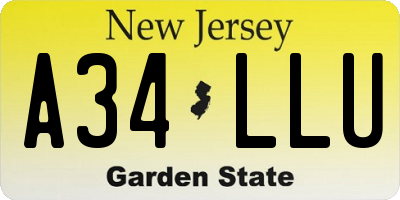 NJ license plate A34LLU