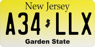 NJ license plate A34LLX