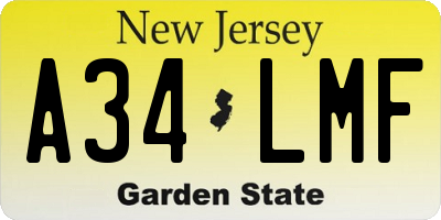 NJ license plate A34LMF